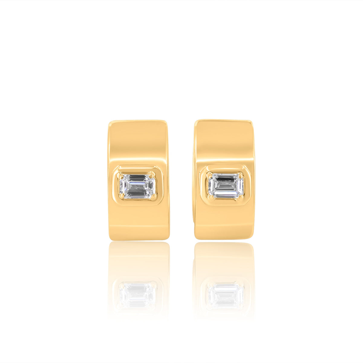 Gold Octagon Diamond Huggie Earrings