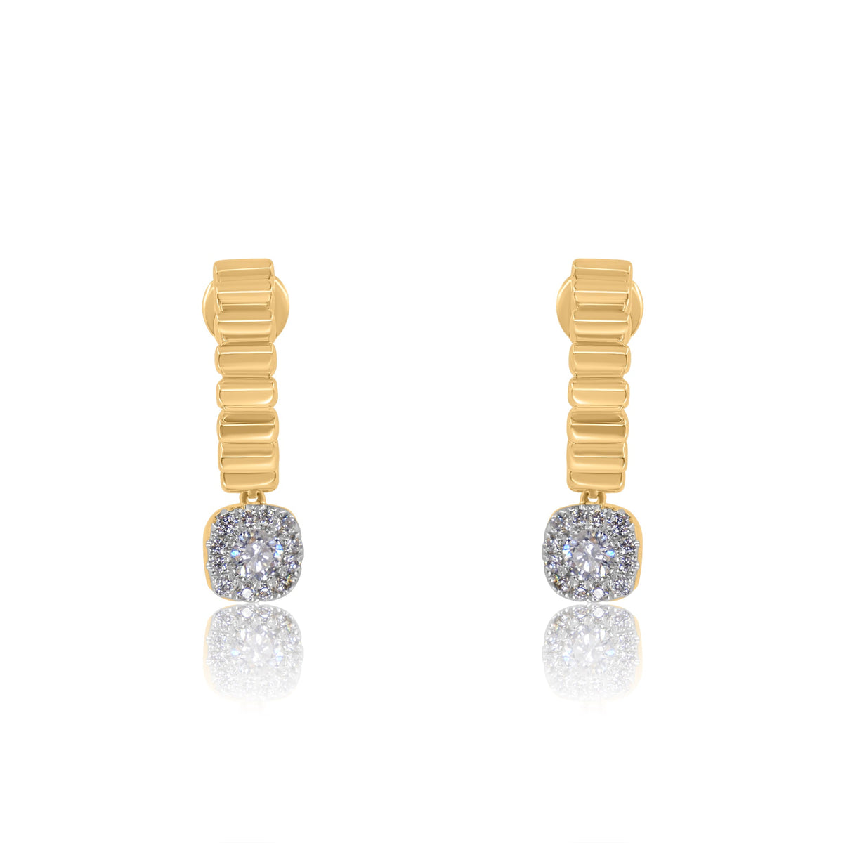 Gold Square Diamond Fluted Hoop Earrings