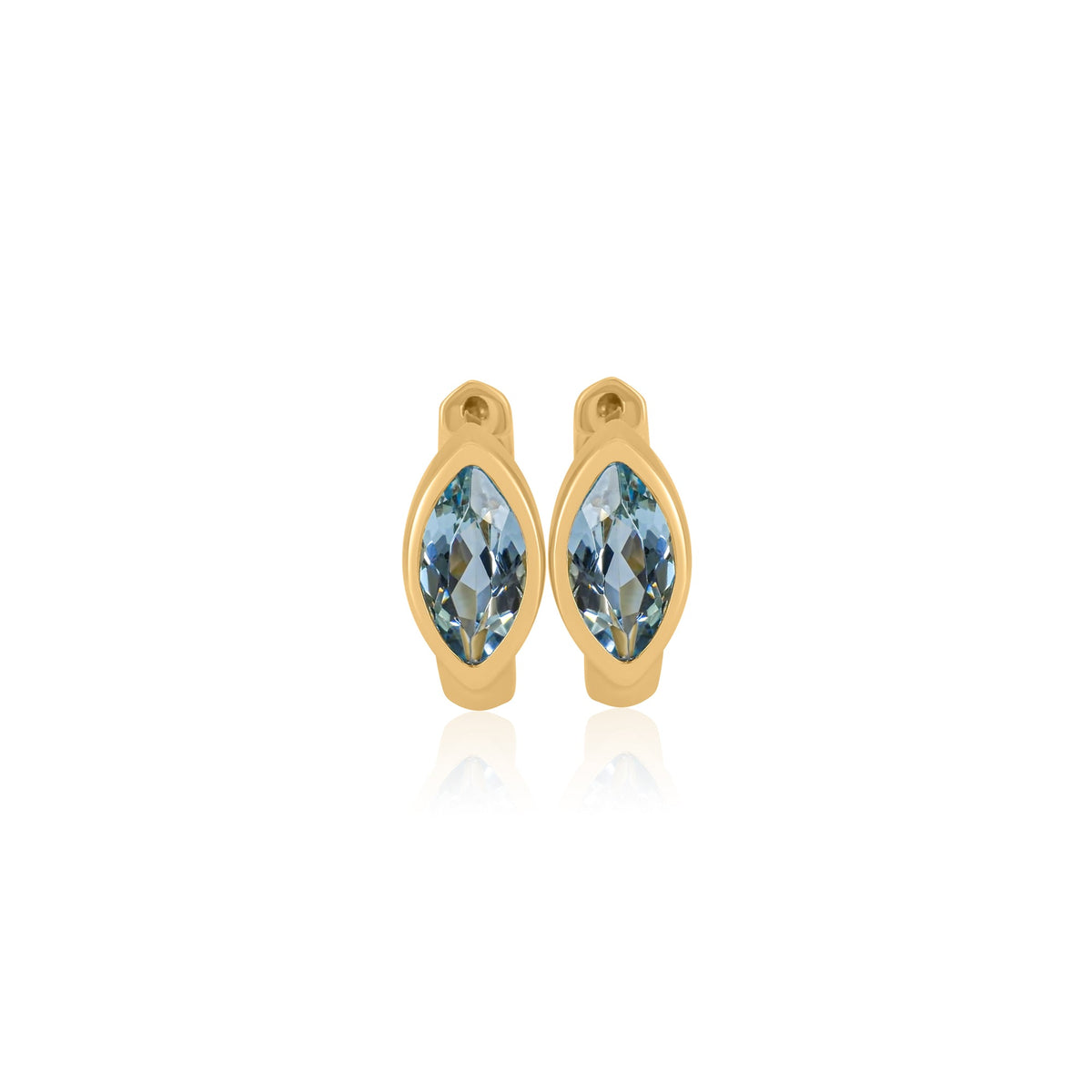 Gold Bezel Blue Topaz Marquise Hoop Earrings