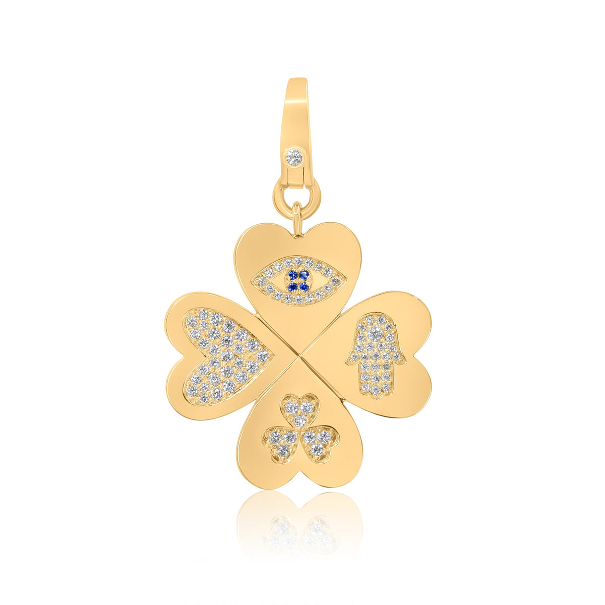 Gold Diamond Sapphire Lucky Clover Charm Pendant