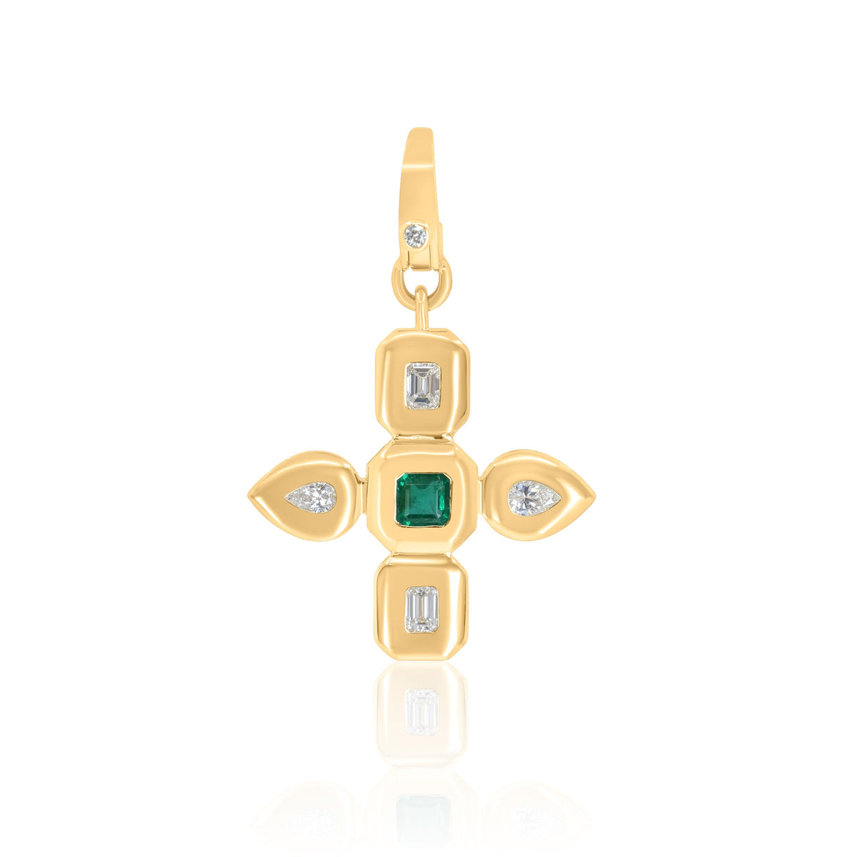 Gold Diamond Emerald Cross Pendant