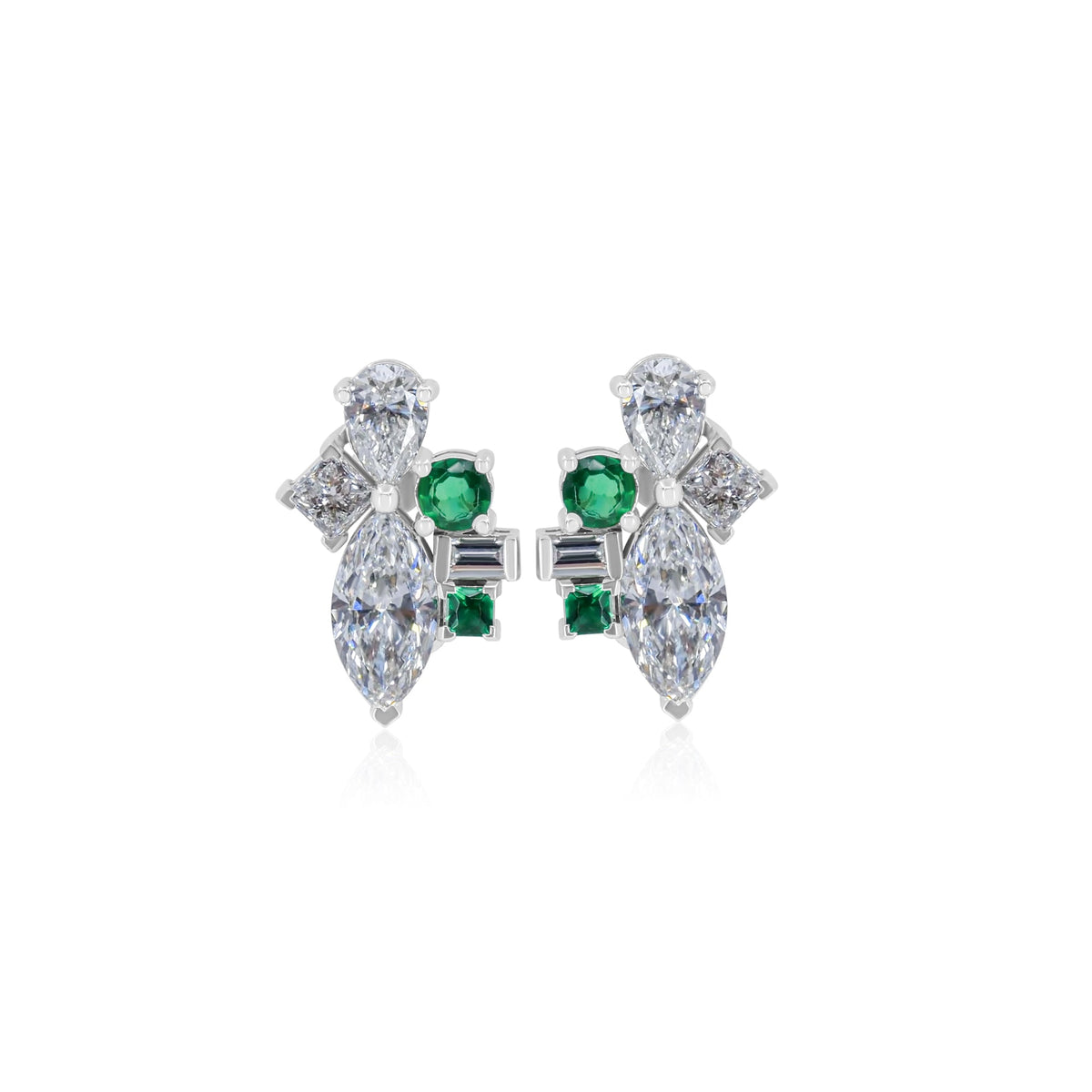 Gold Lab Diamond And Emerald Stud Earrings