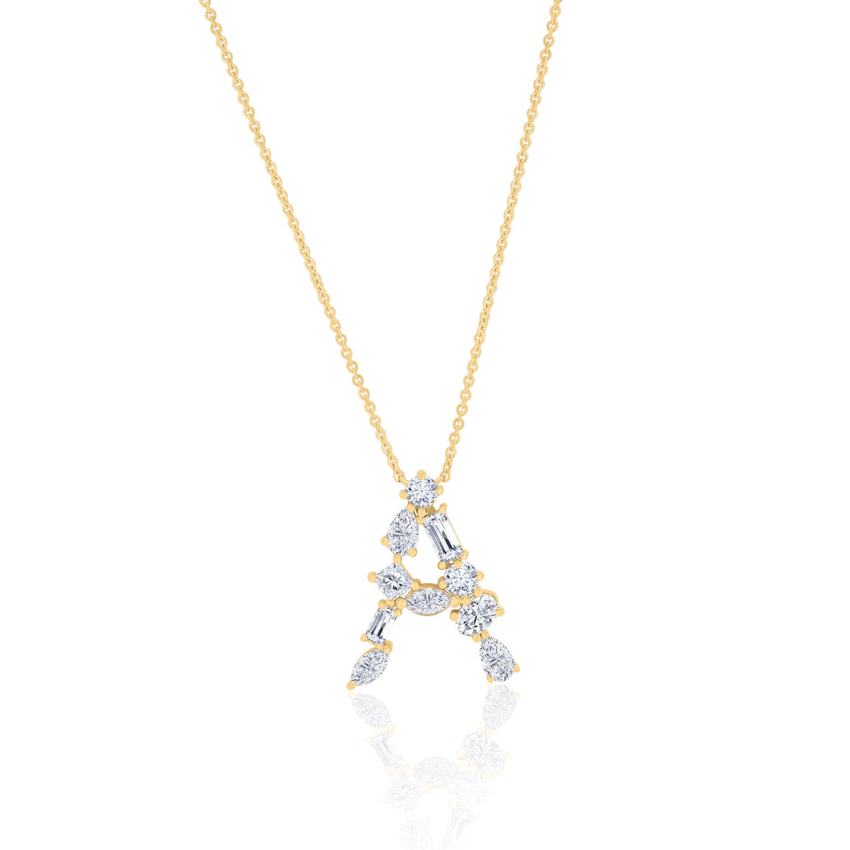 Gold Multi Shape Lab Diamond Initial Necklace