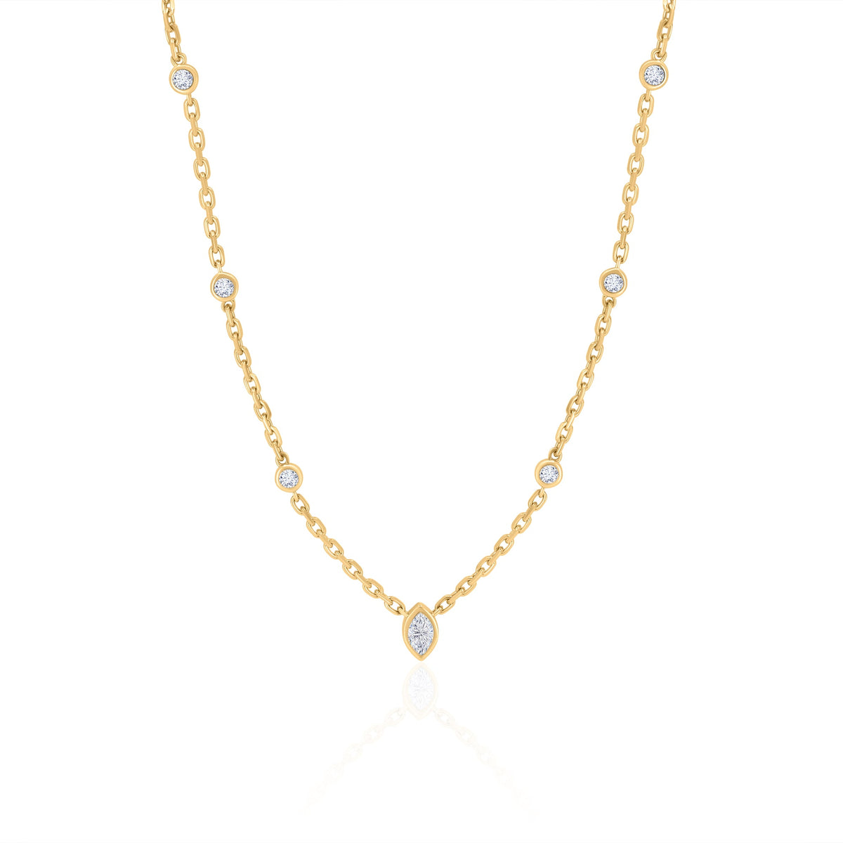 Gold Diamond Marquise Spaced Bezel Necklace