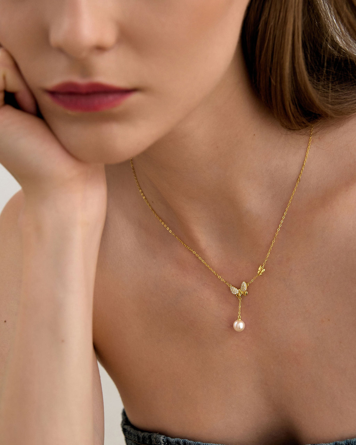Two Butterfly Pearl Necklace