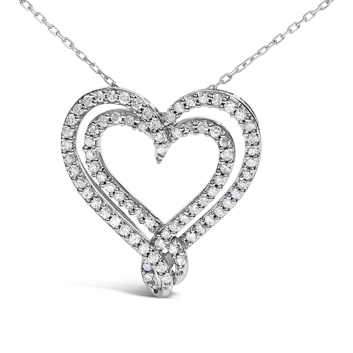 Sterling Silver 1/2 Cttw Diamond Heart Pendant Necklace