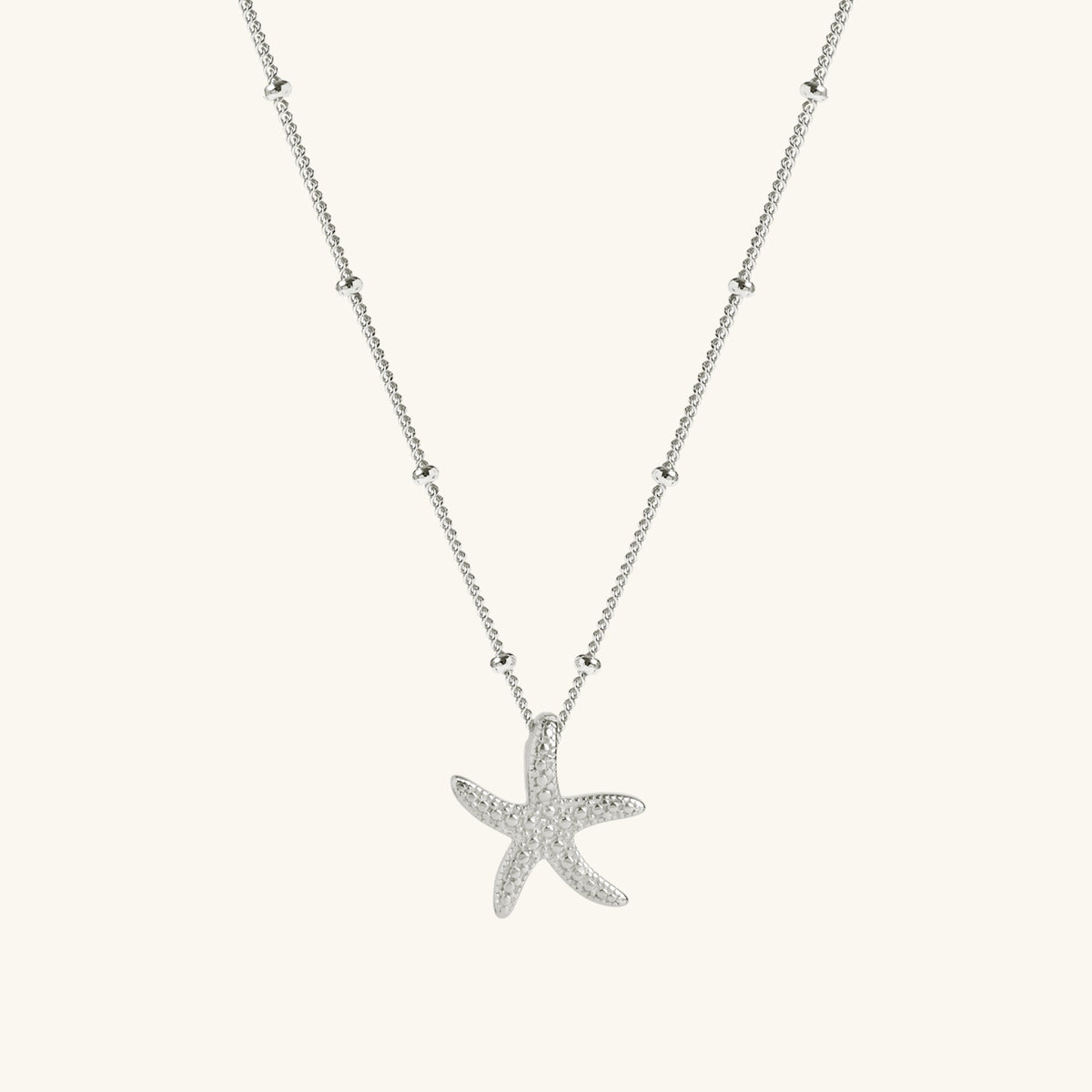 Silver Starfish Necklace With Bead Chain
