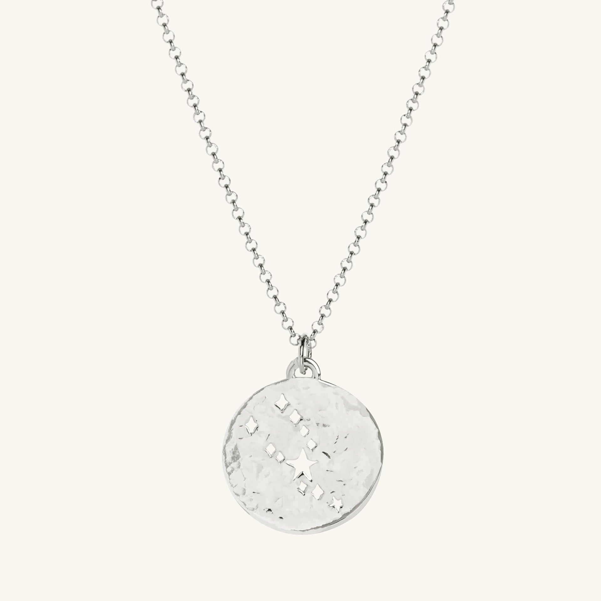 Taurus Zodiac Necklace Hammered Silver