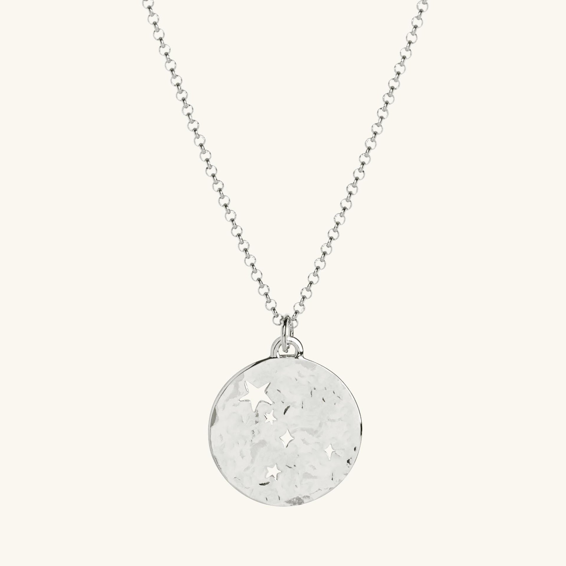 Cancer Zodiac Necklace Hammered Silver