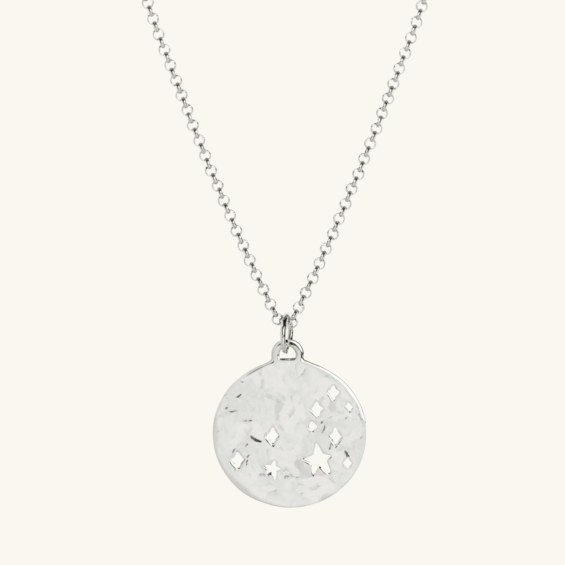 Leo Zodiac Necklace Hammered Silver