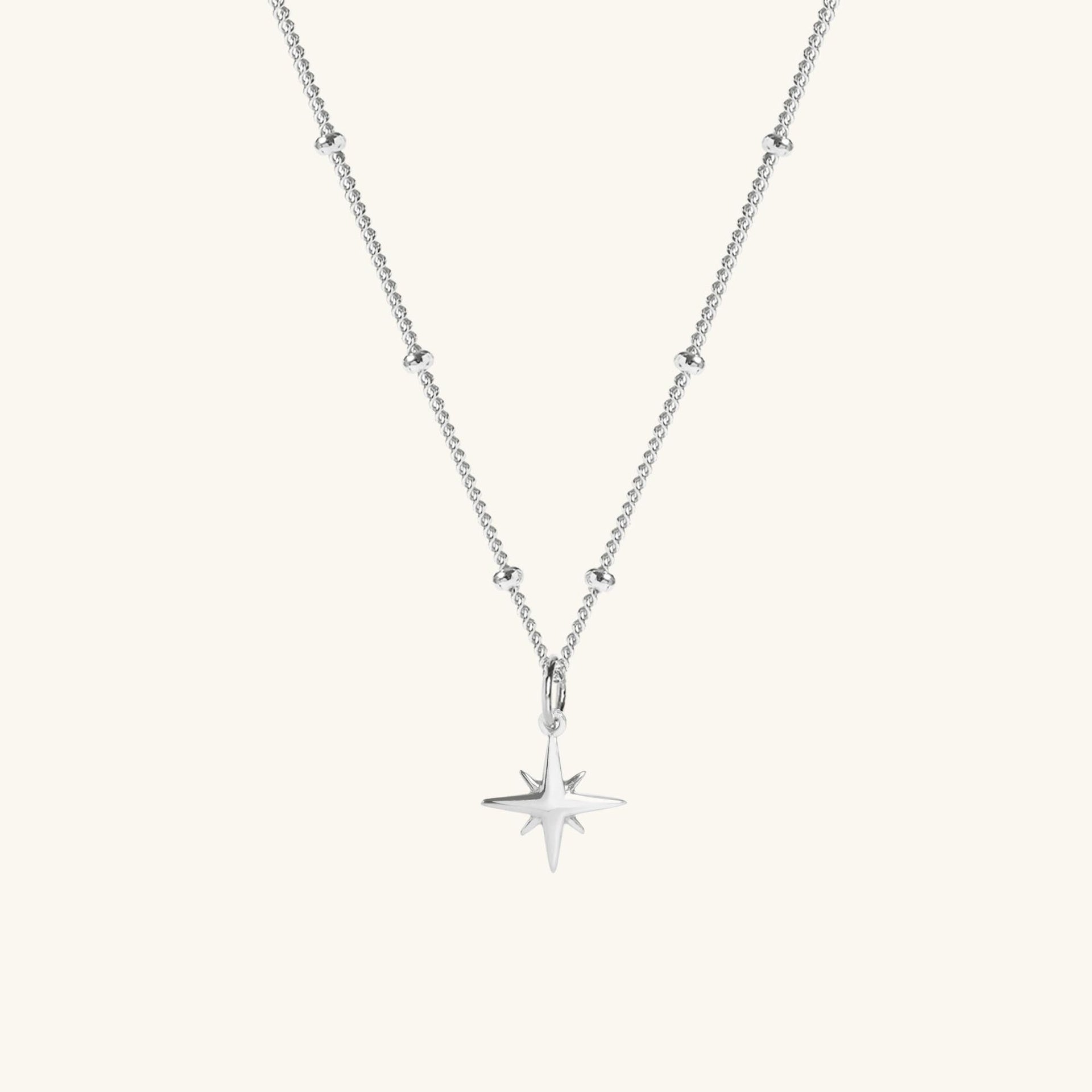 Tiny Star Bead Chain Necklace Silver