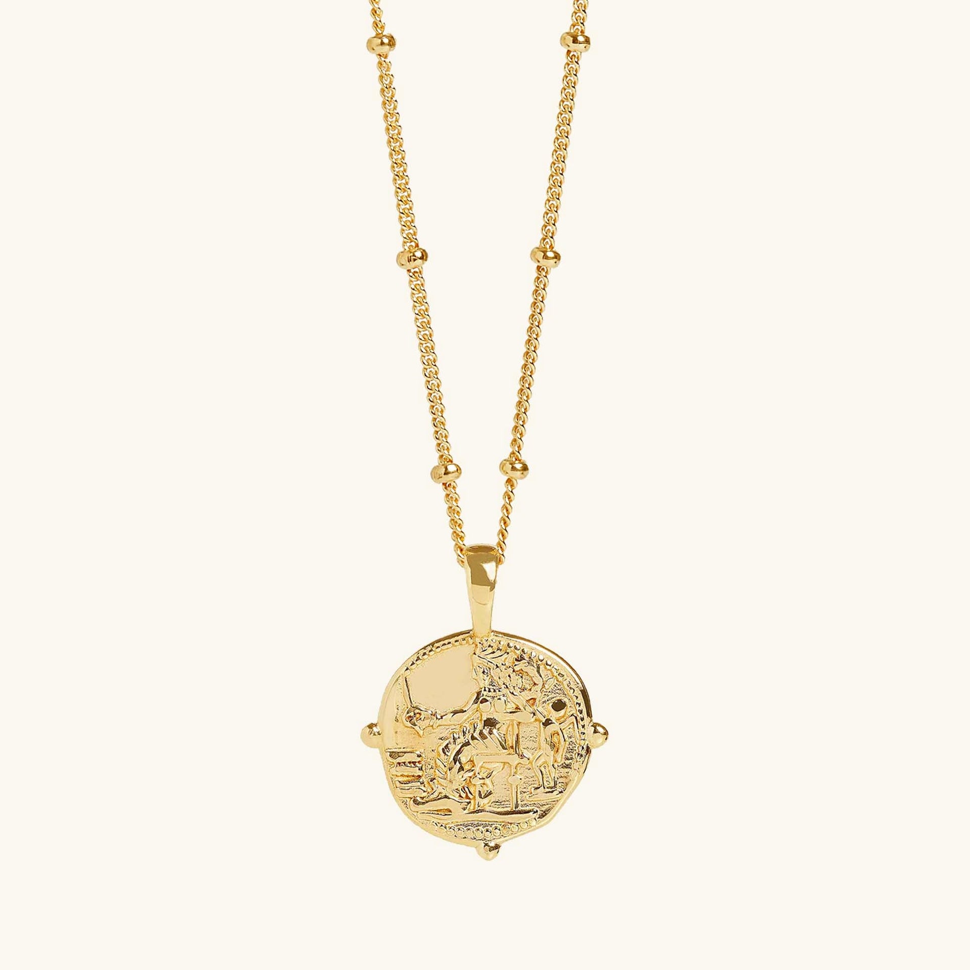 Gold Aphrodite Coin Necklace With Bead Chain