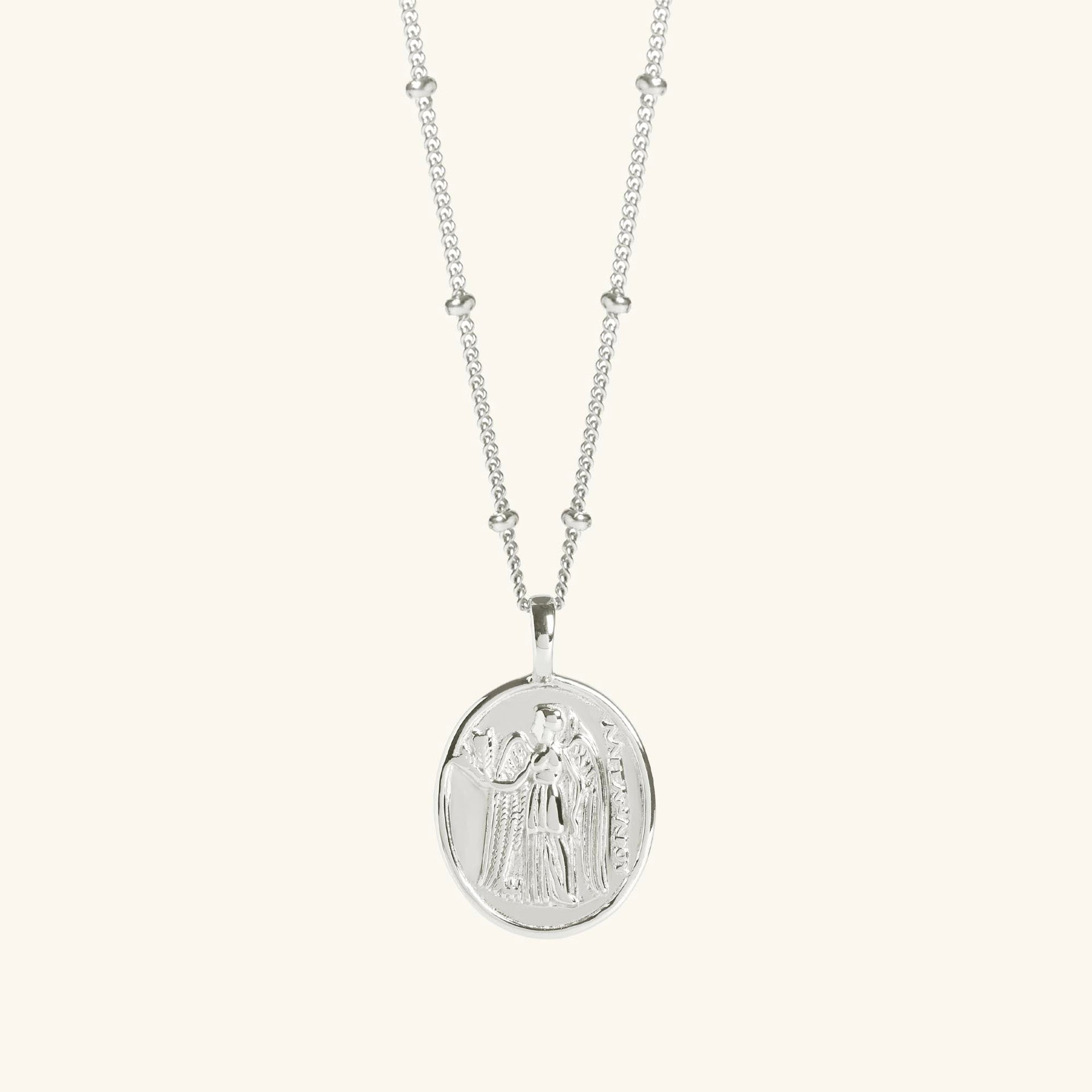 Athena Coin Necklace With Bead Chain Silver