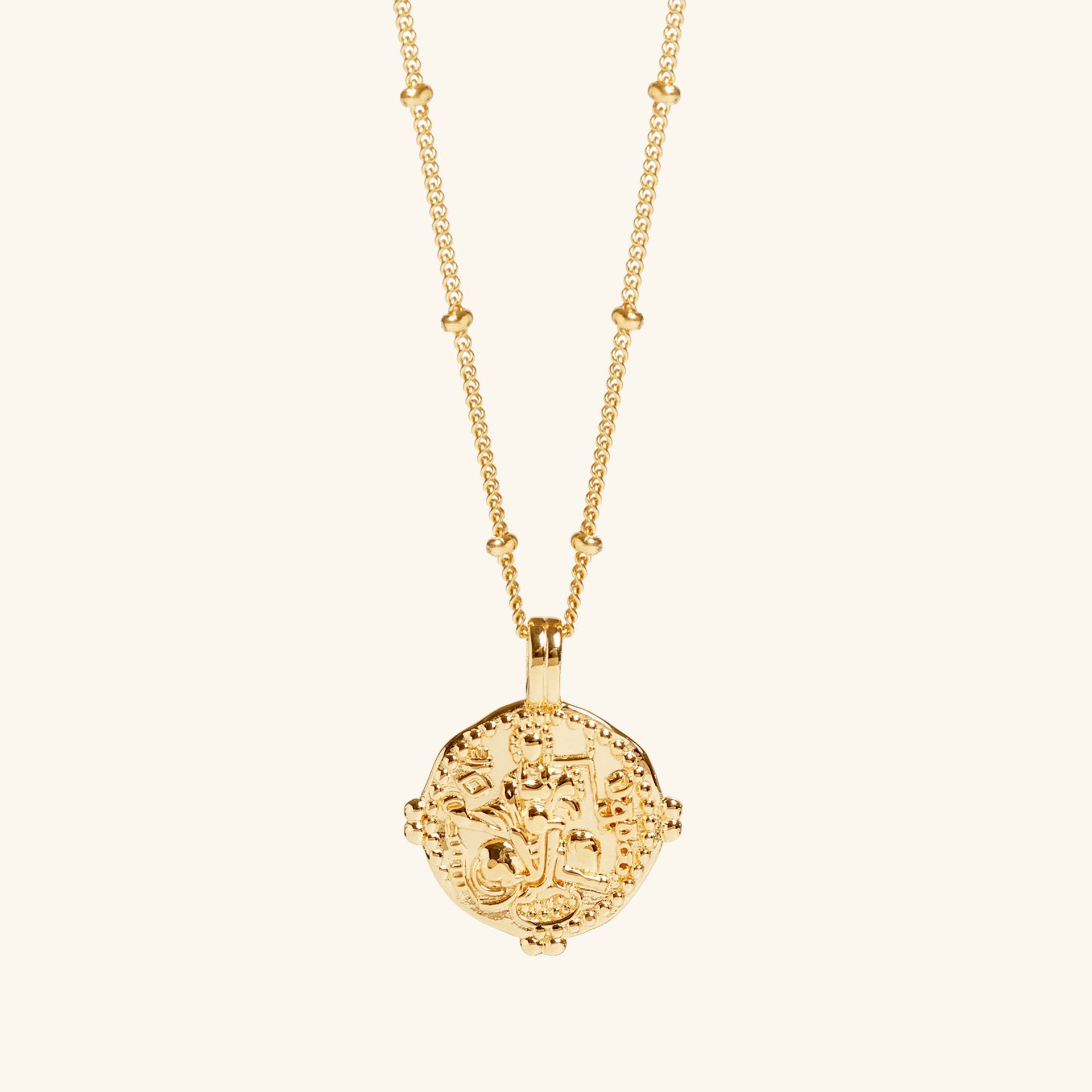Durga Coin Necklace With Bead Chain Gold