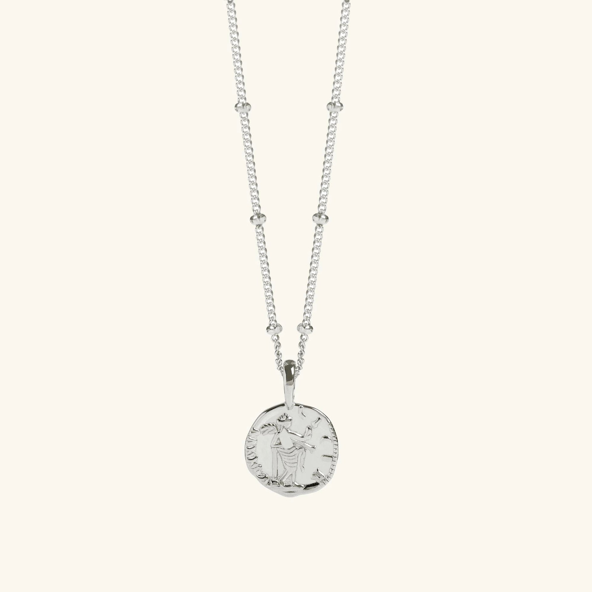 Venus Coin Necklace With Bead Chain Silver