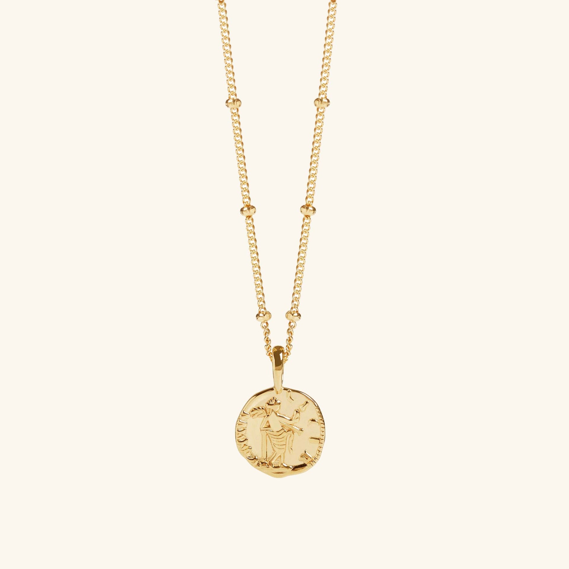 Gold Venus Coin Necklace With Bead Chain