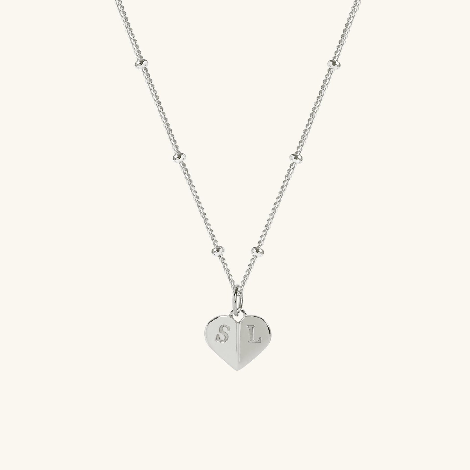 Mini Heart Necklace in Silver With Bead Chain