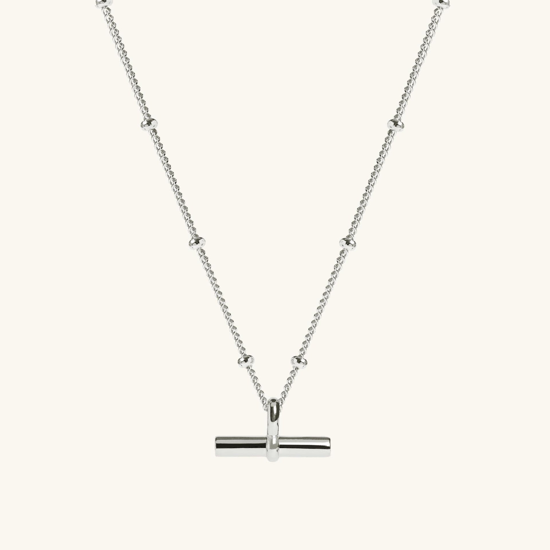 T-Bar Necklace Silver With Bead Chain