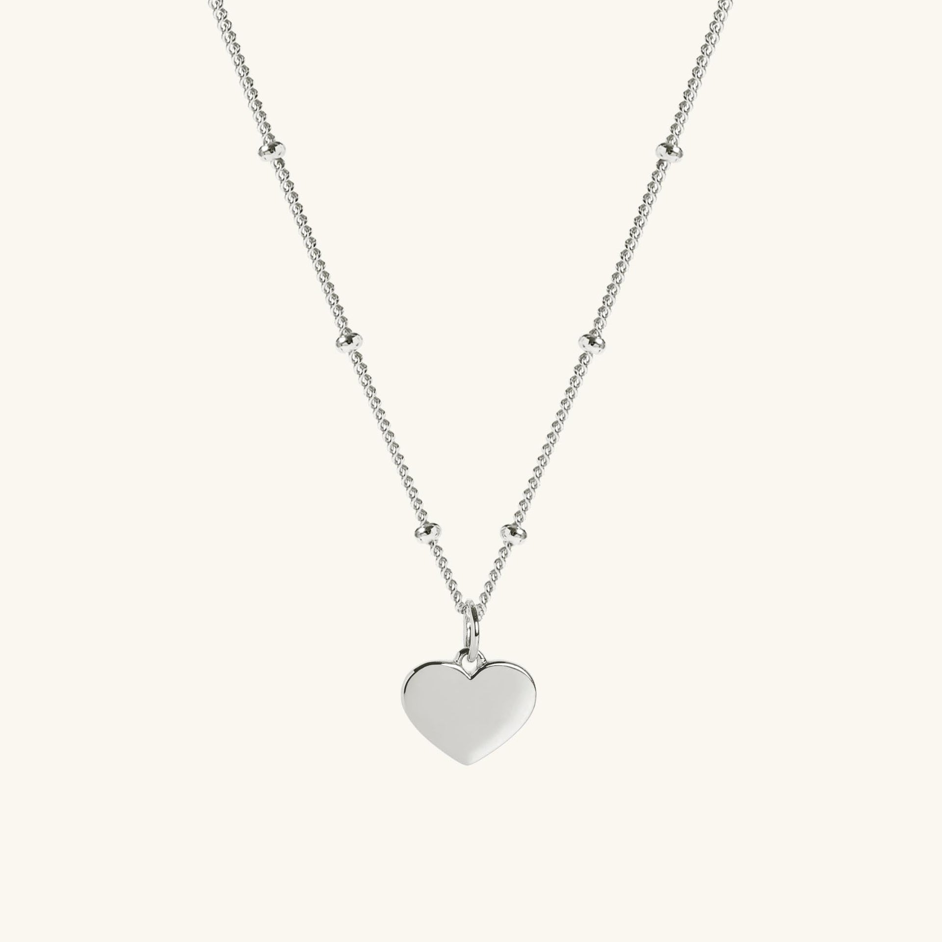 Heart Necklace In Silver With Bead Chain