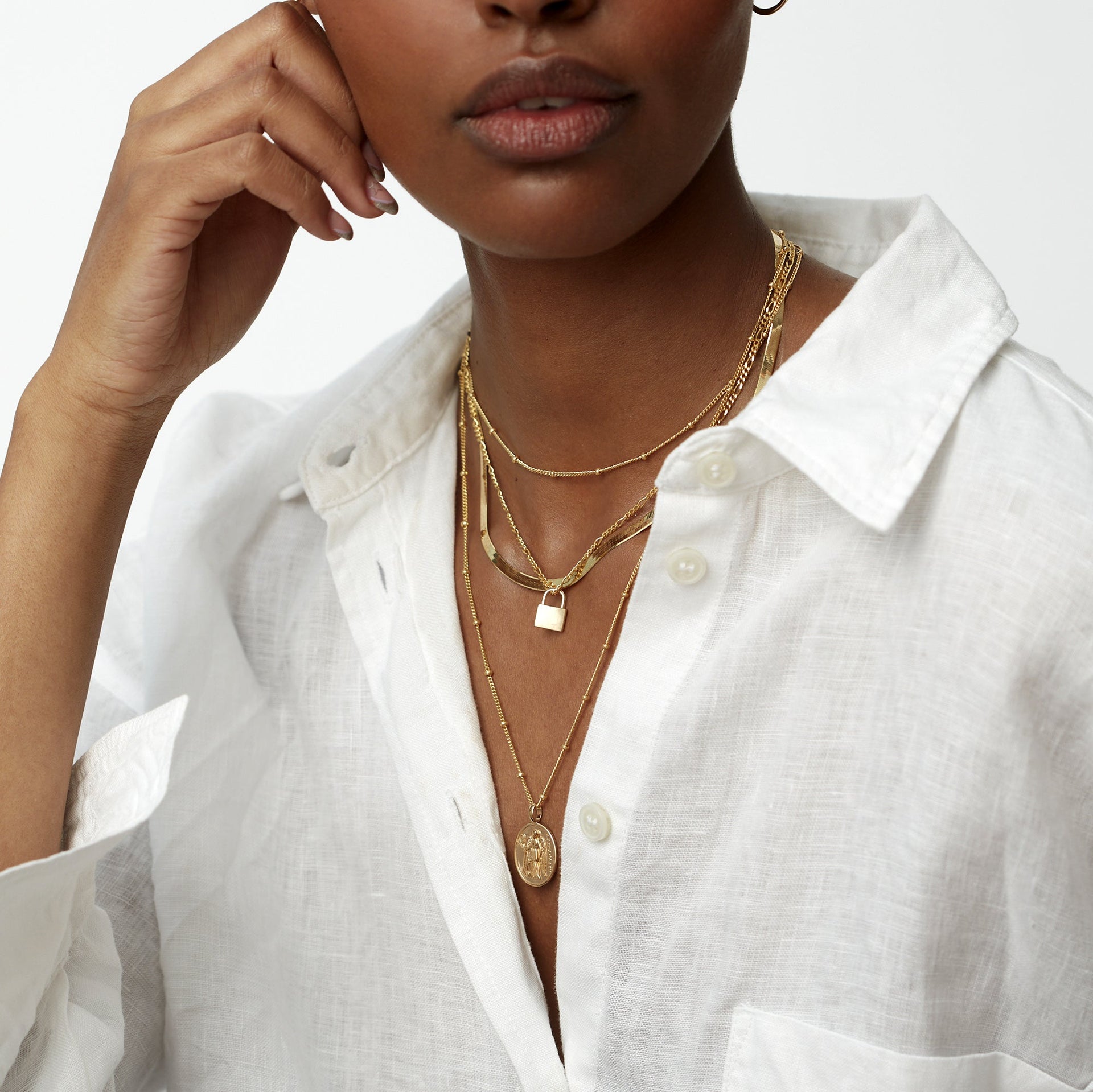 Athena Coin Necklace With Bead Chain Silver