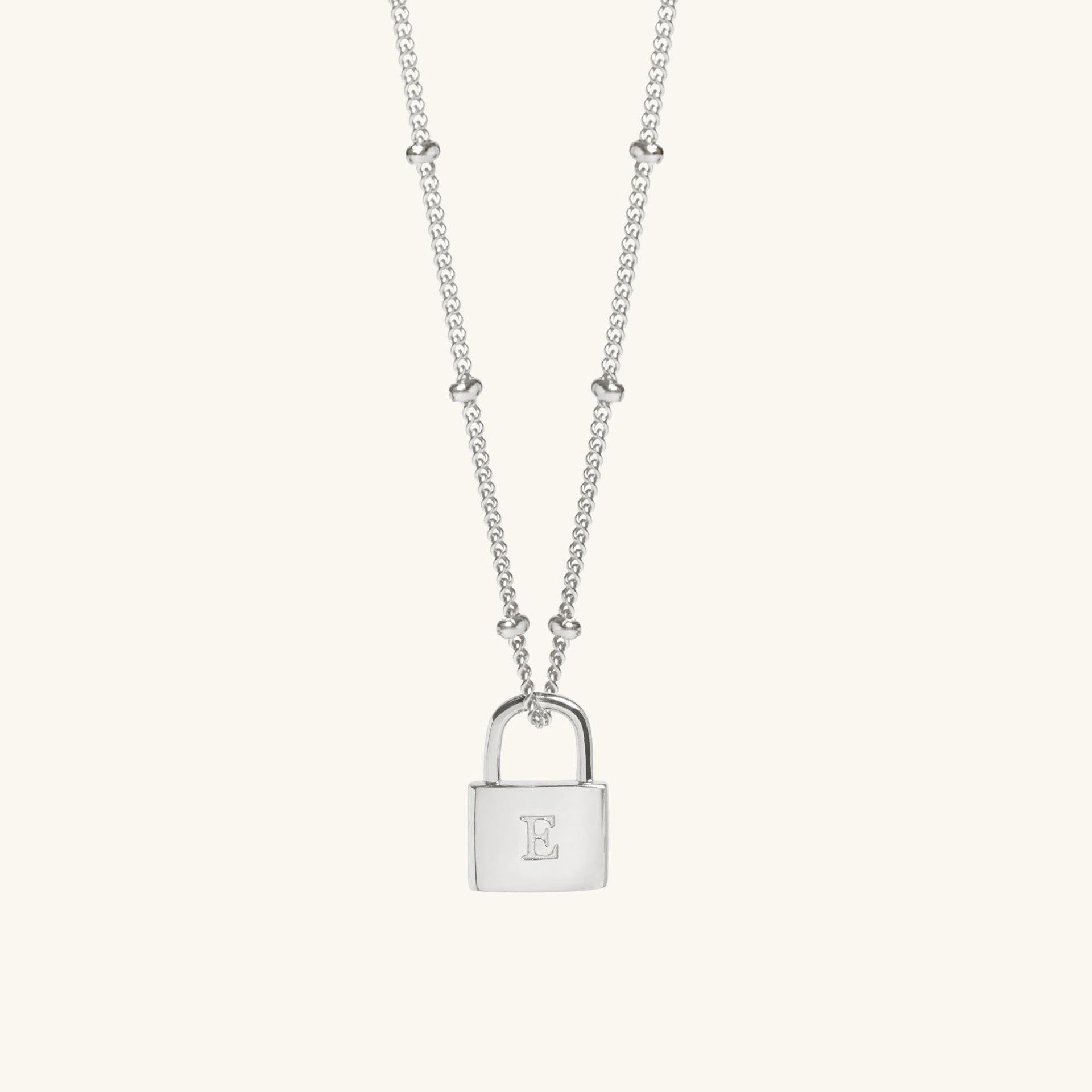 Padlock Necklace Silver With Bead Chain