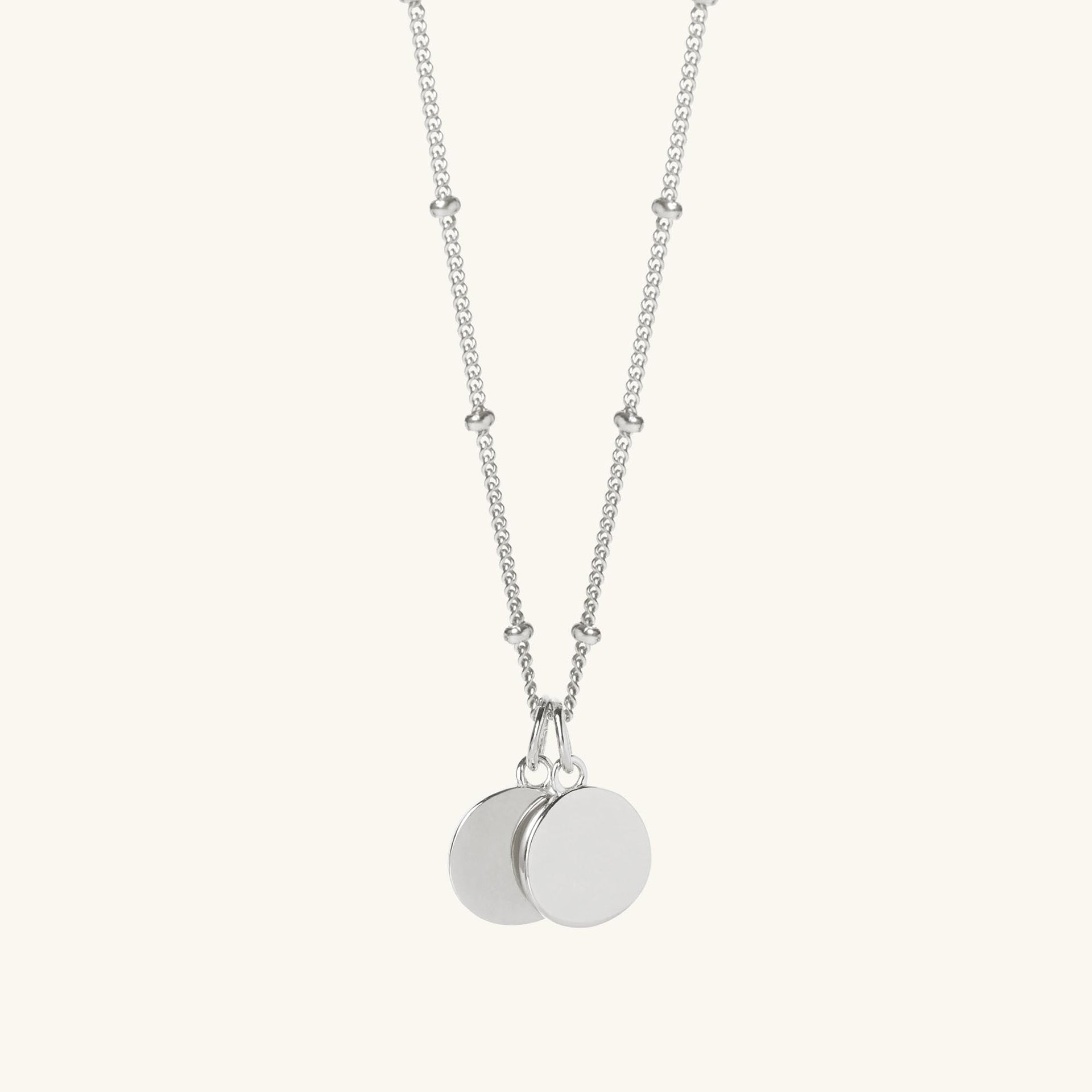 Mother and Child Discs Necklace Silver With Bead Chain