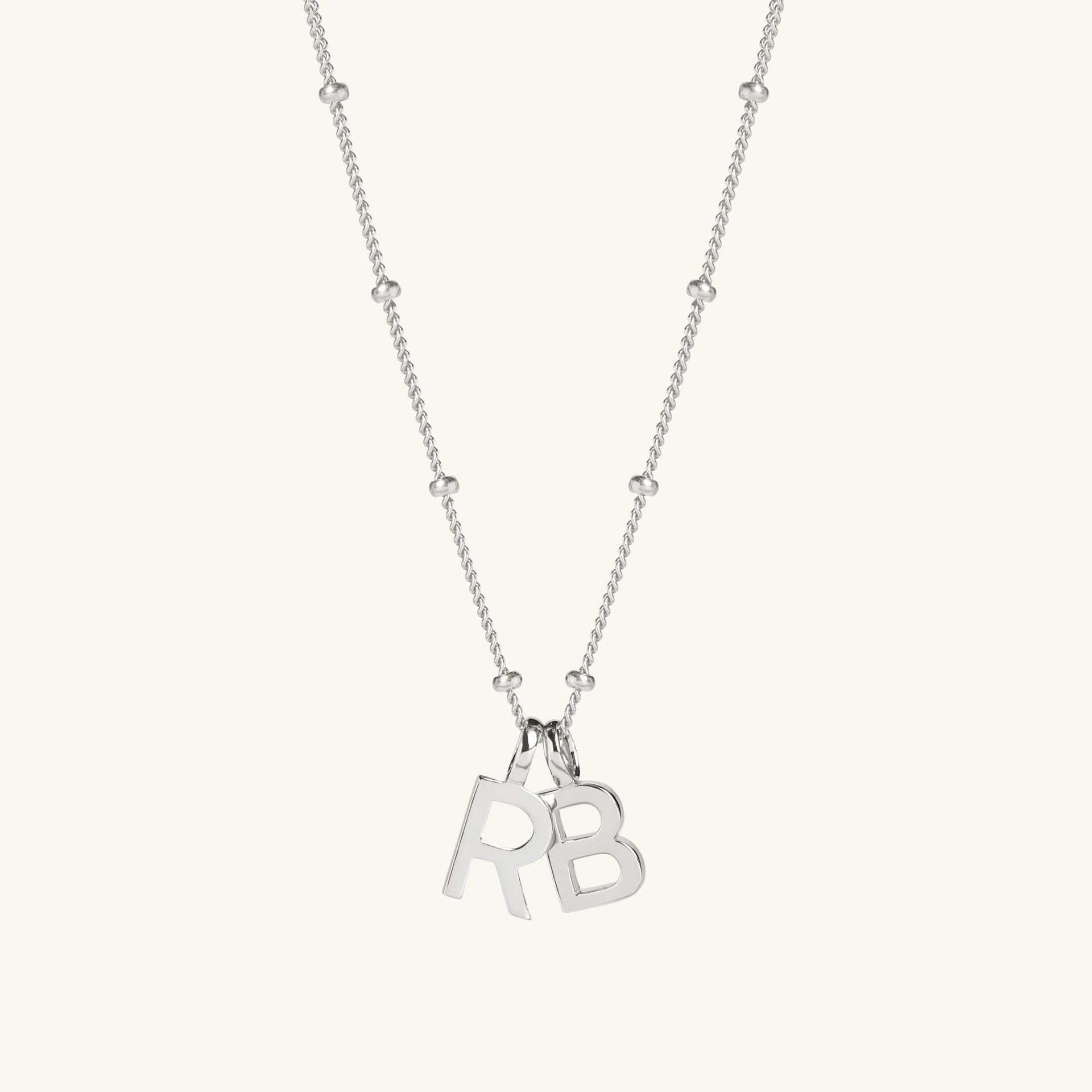 Double Letter Necklace with Bead Chain Silver