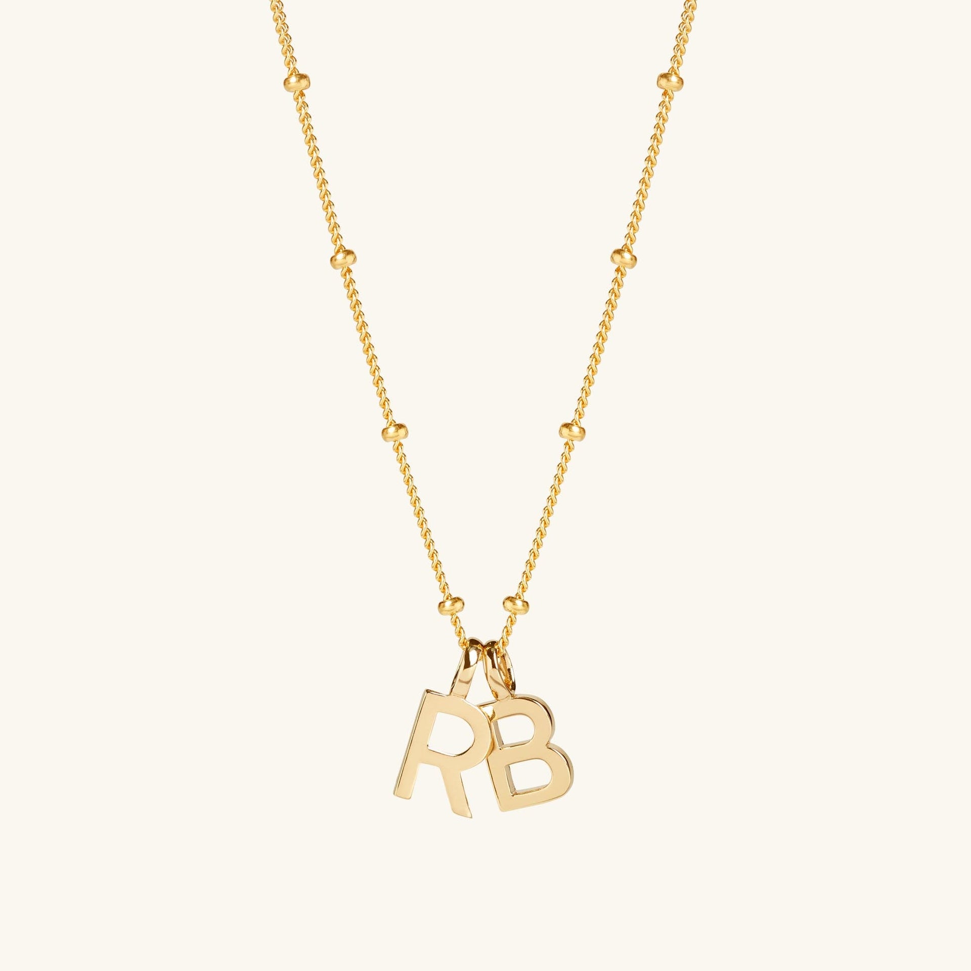 Double Letter Necklace with Bead Chain Gold