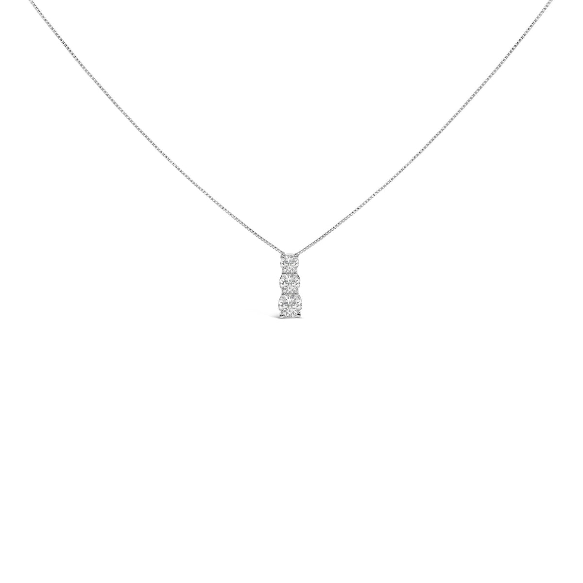 14K Gold 1/2 Cttw Lab Grown Diamond Three Stone Pendant Necklace