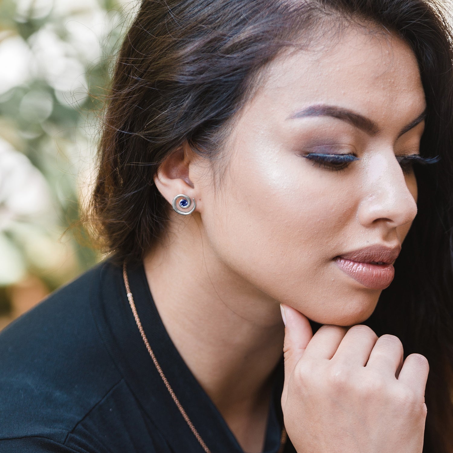 Sterling Silver Spiral Sapphire Earrings