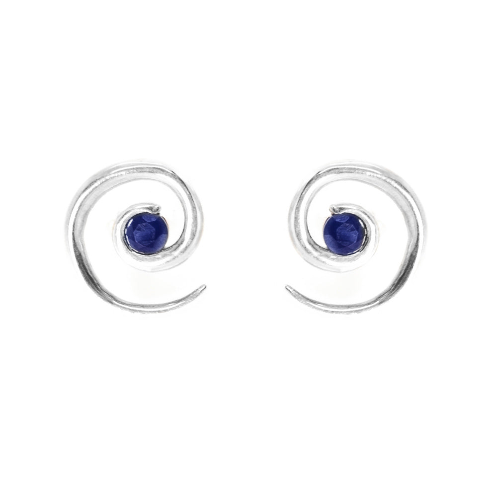 Sterling Silver Spiral Sapphire Earrings