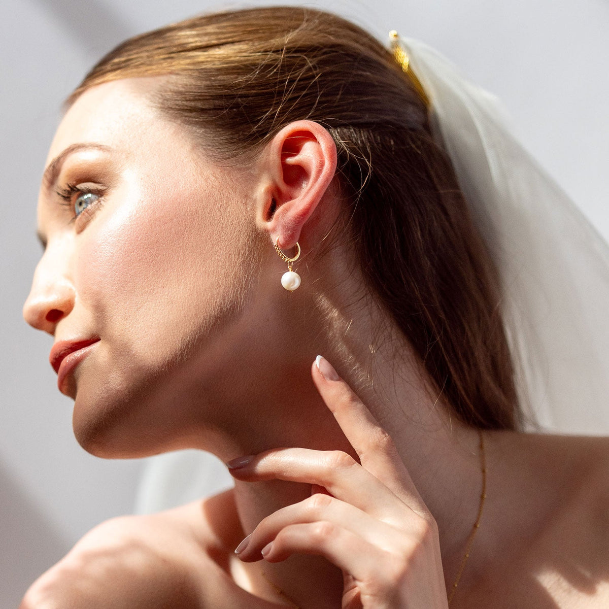 9k Gold White Luna Pearl™ Drop Hoops