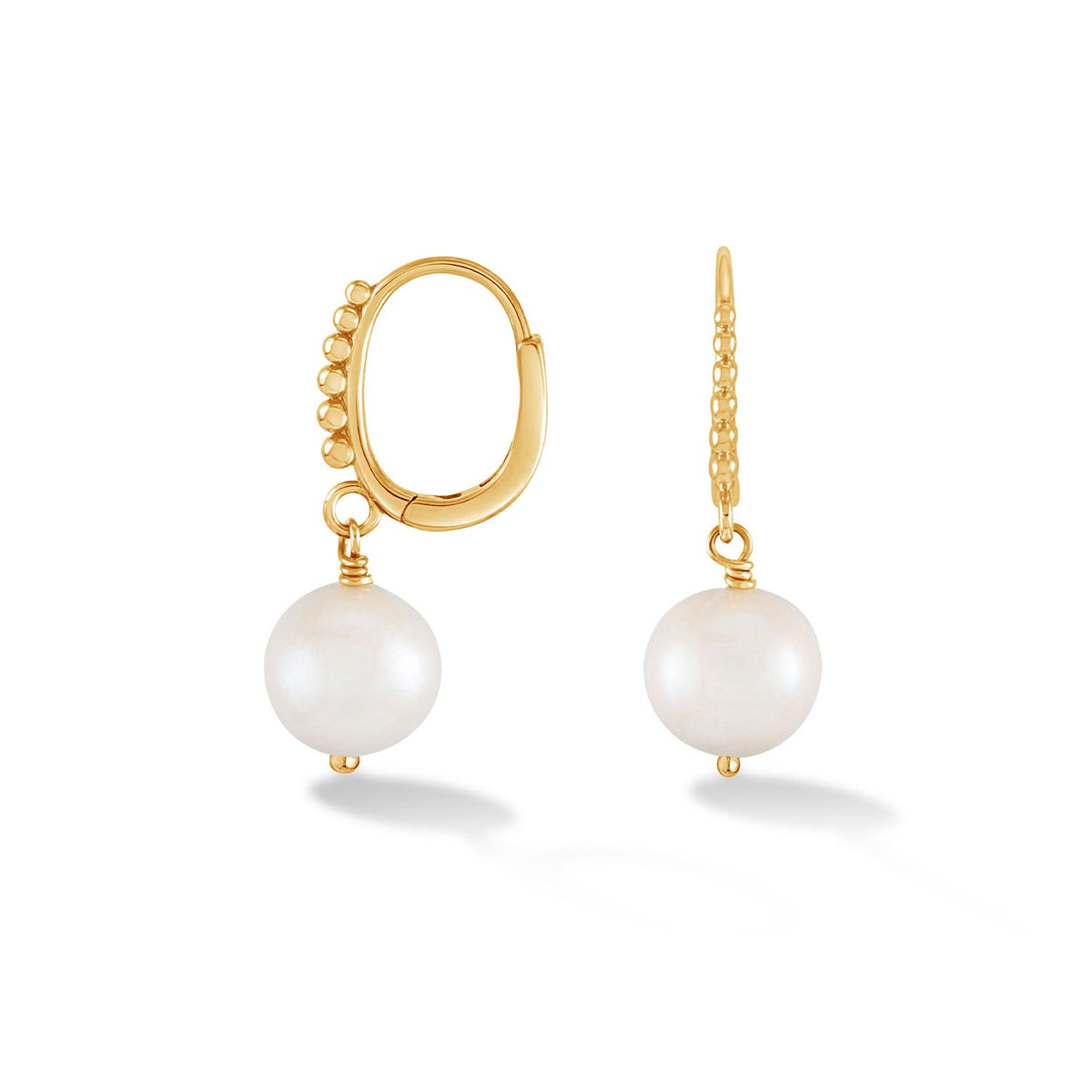 9k Gold White Luna Pearl™ Drop Hoops