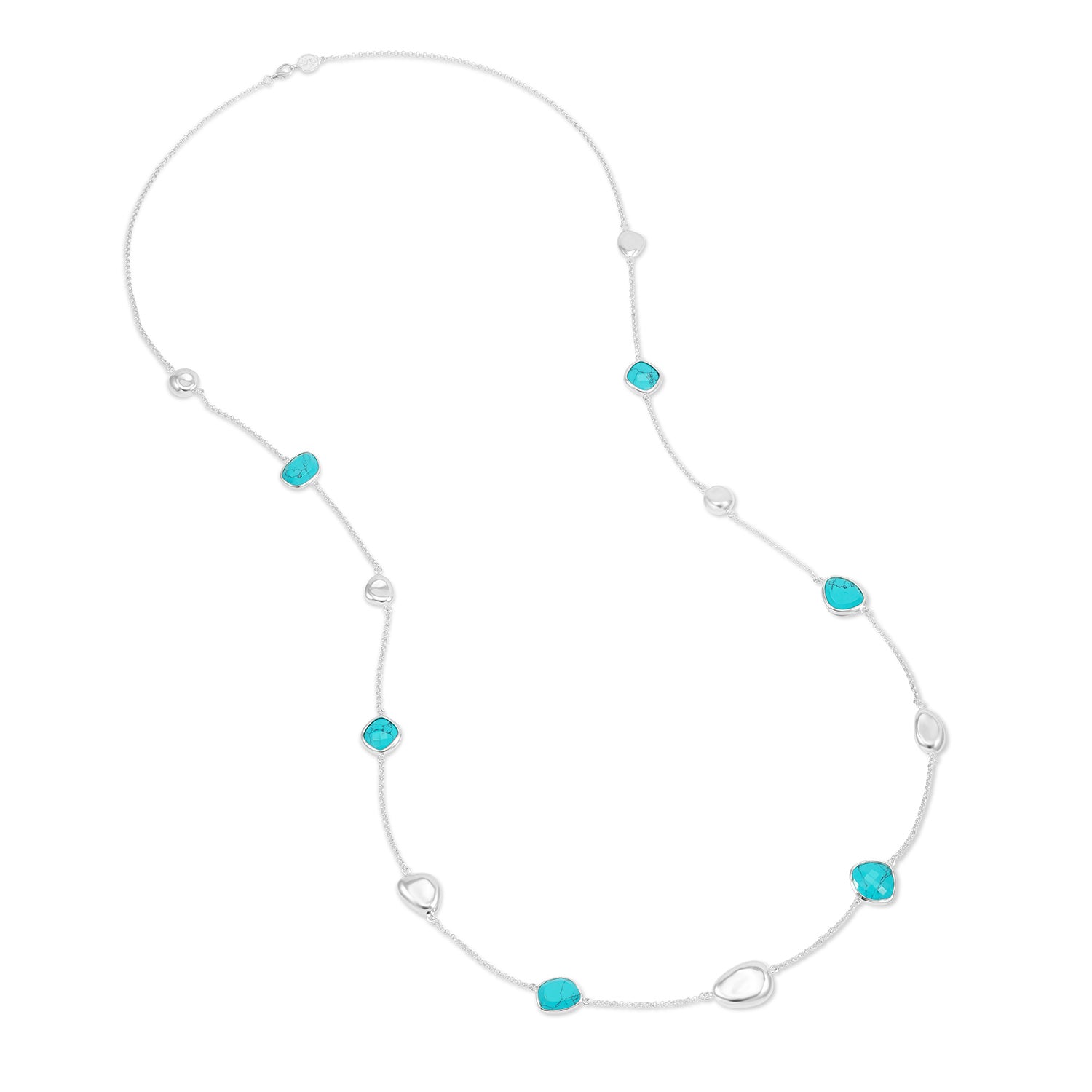 Turquoise Gemstones & Pebbles Long Necklace