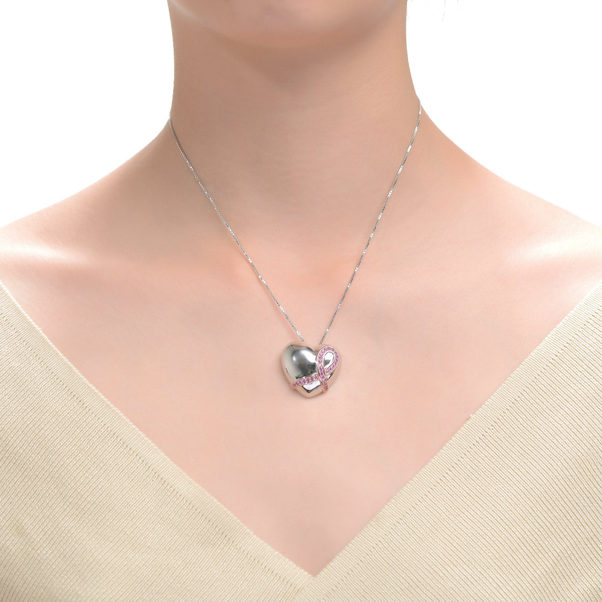 Julie Bow Pink Heart Pendant Necklace
