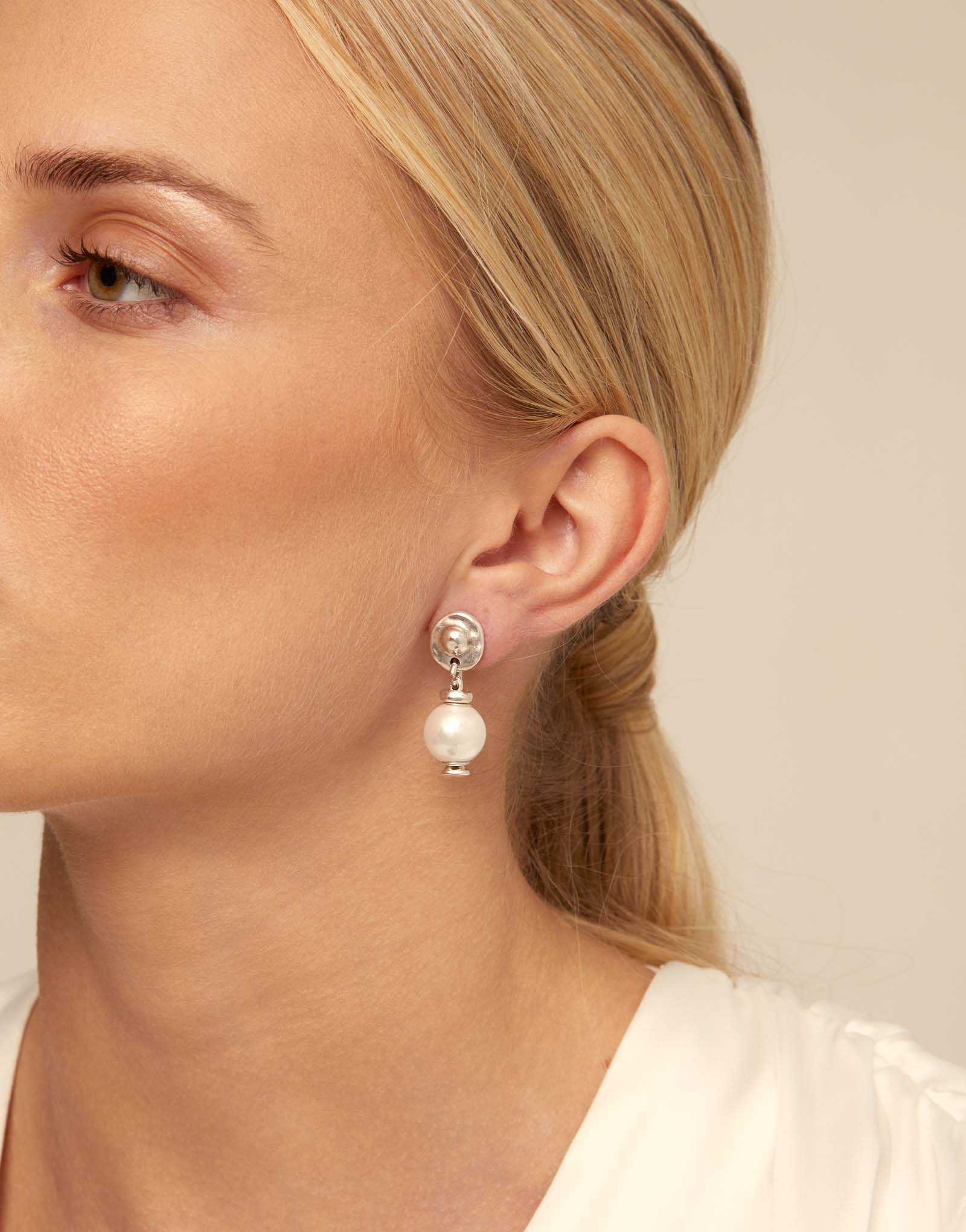 Sterling silver-plated drop earrings with pearl