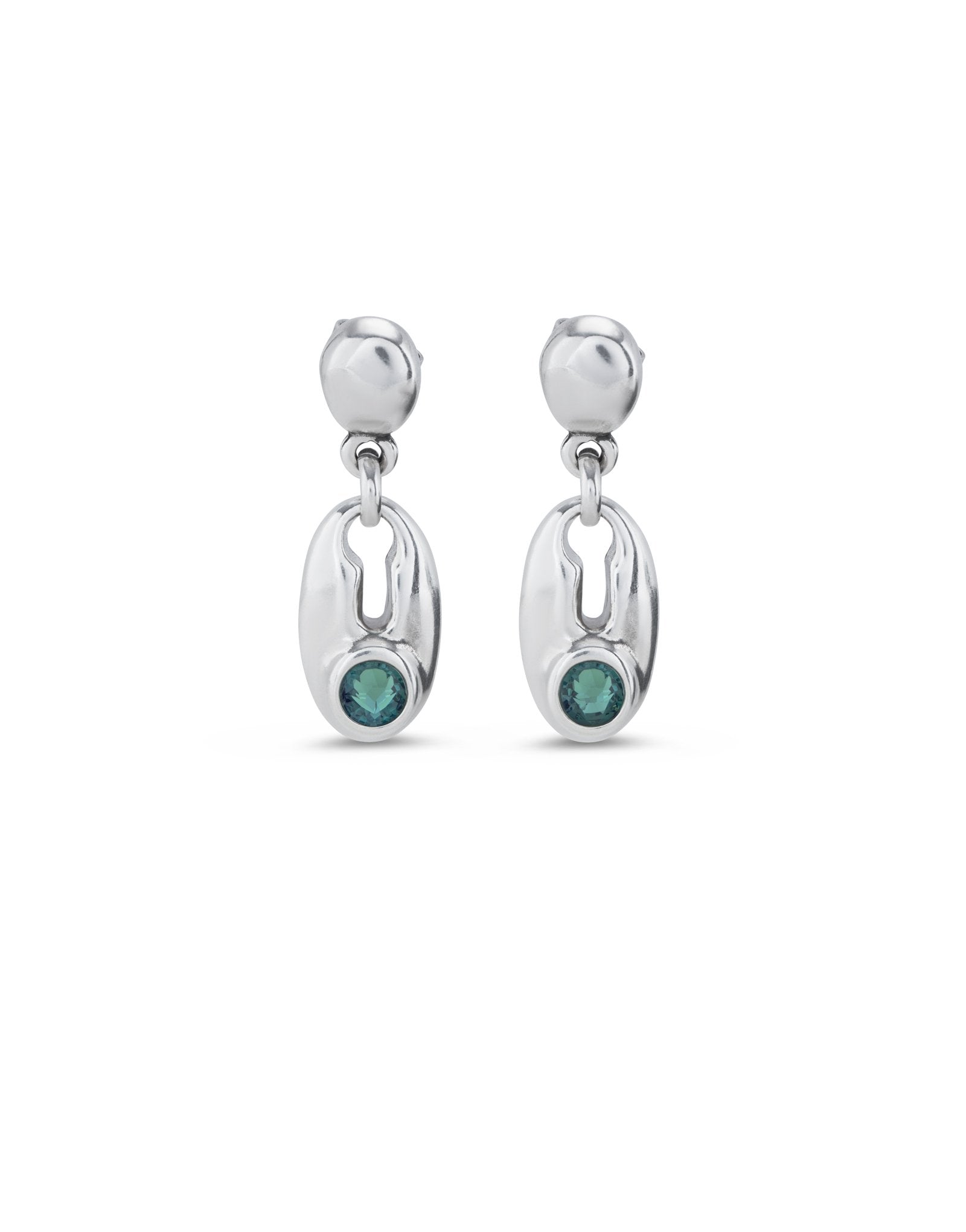 Drop earrings with green crystal