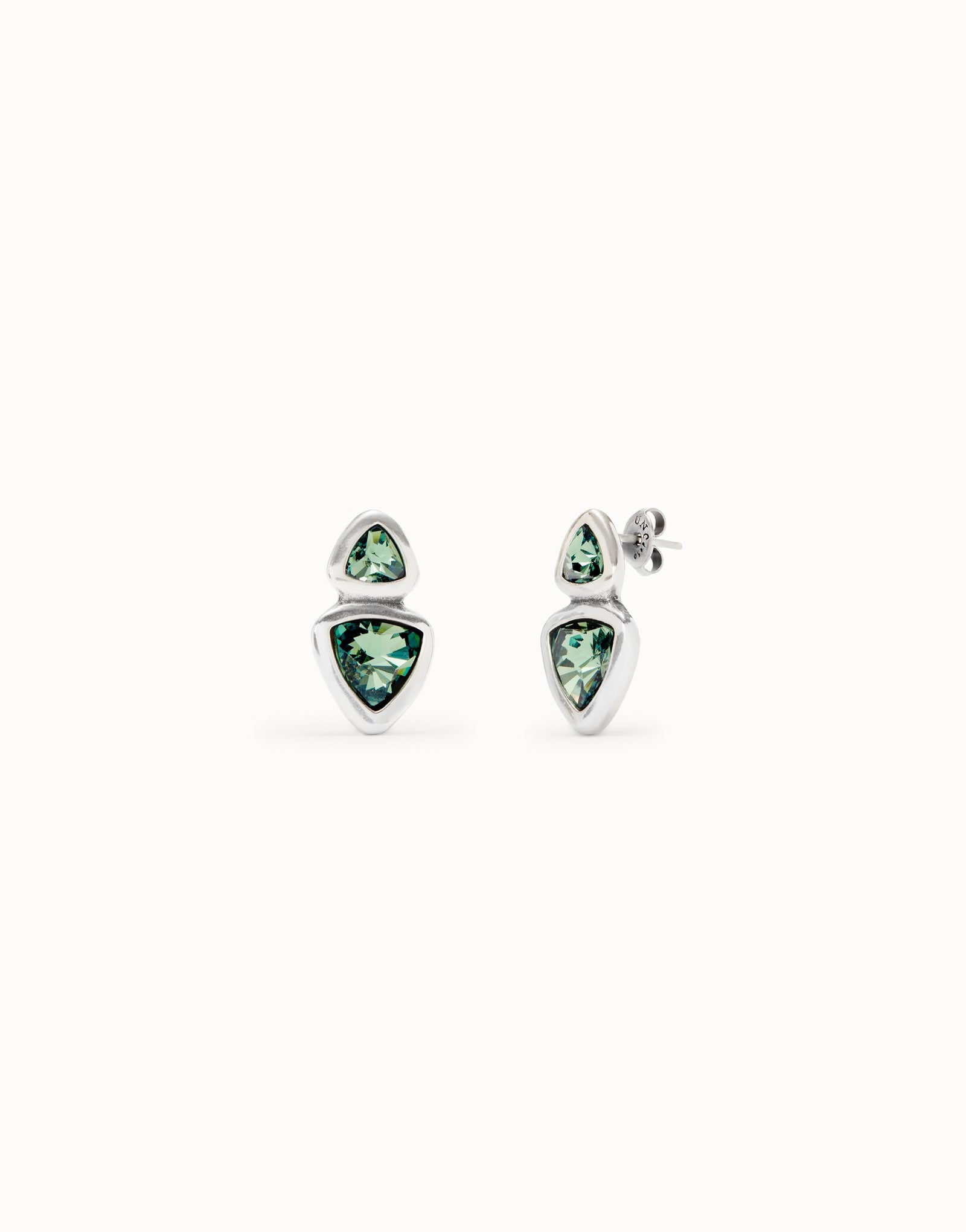 Drop earrings with two green crystals