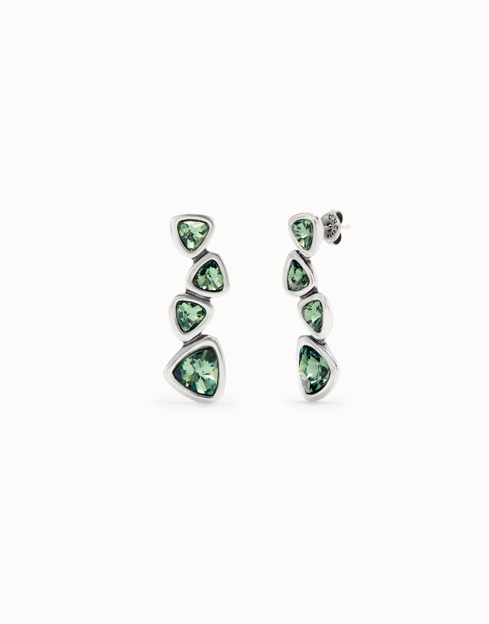 Drop earrings with green crystals