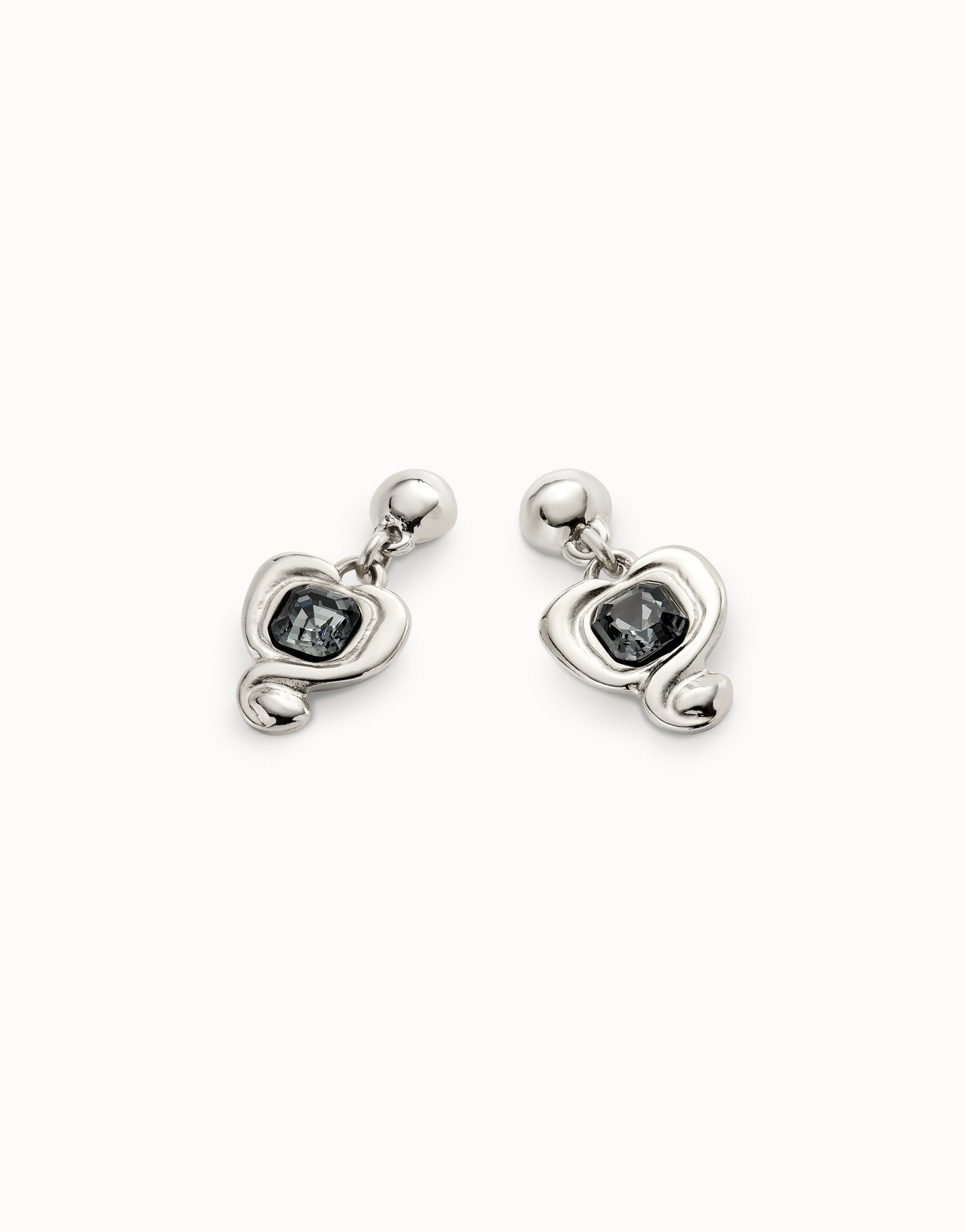 Drop earrings with a heart and black crystal