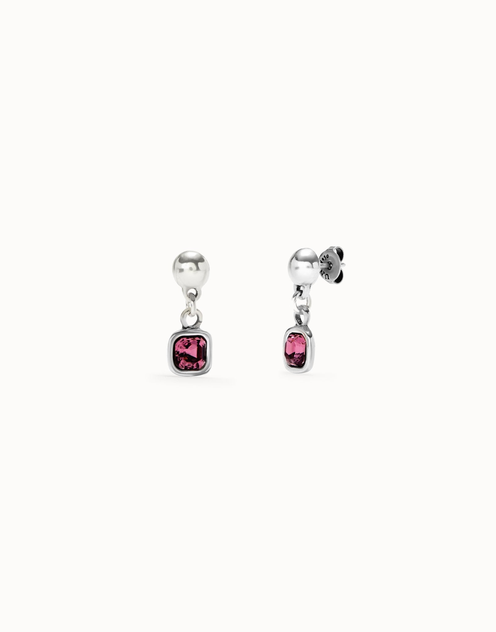 Drop earrings with pink crystal