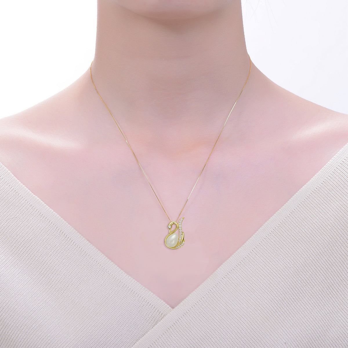 Caroline Faux Pearl Swan Pendant Necklace
