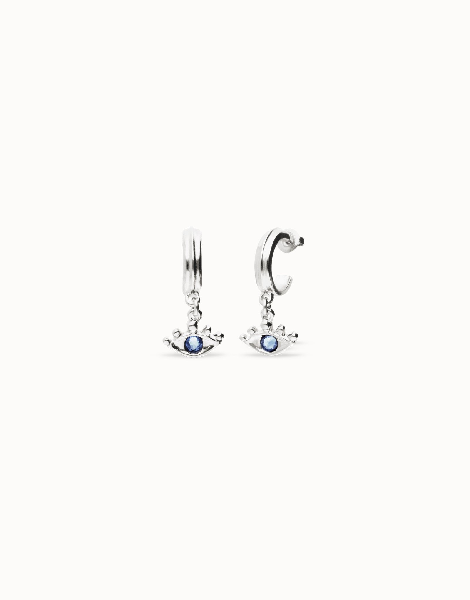 Eye-shaped drop earrings with blue crystal