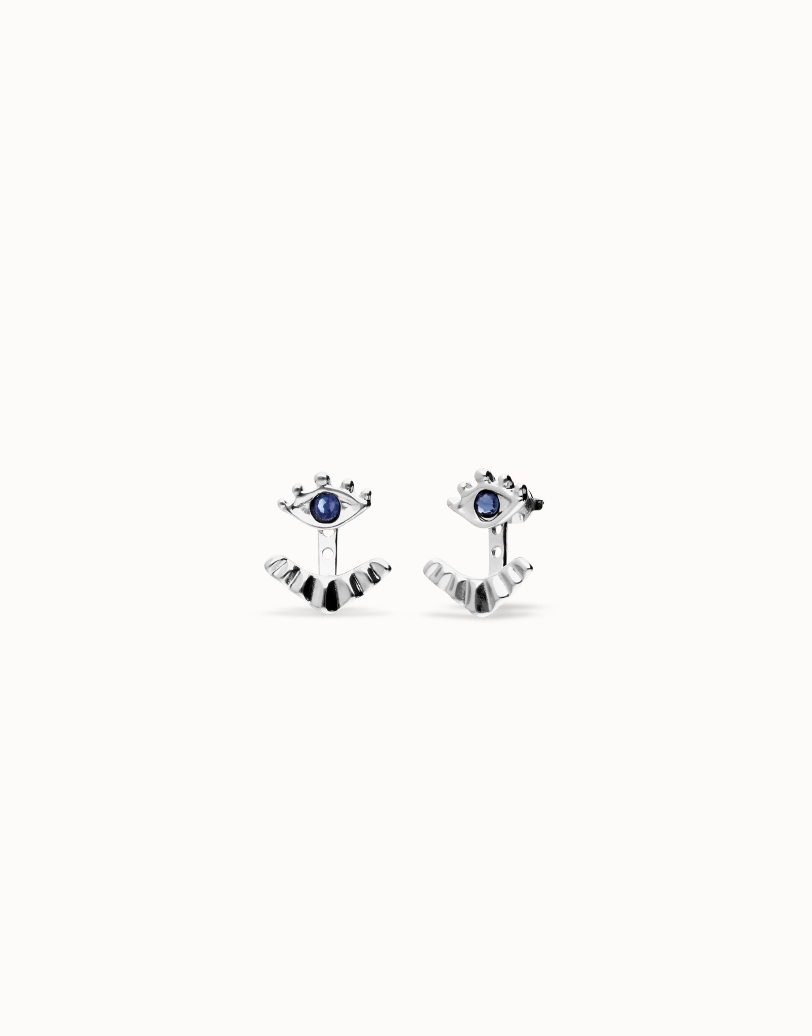 Eye-shaped stud earrings with blue crystal