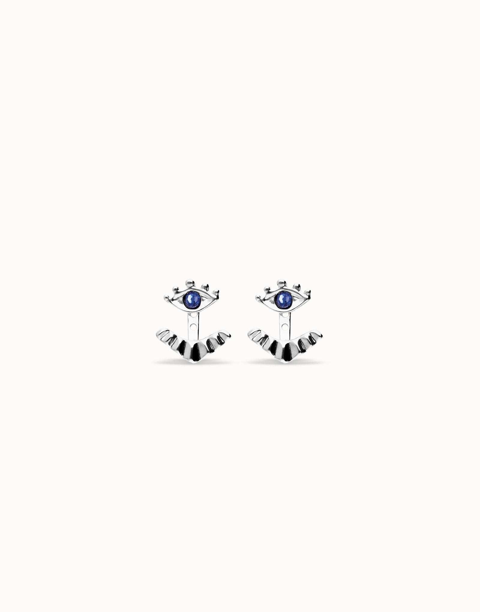 Eye-shaped stud earrings with blue crystal