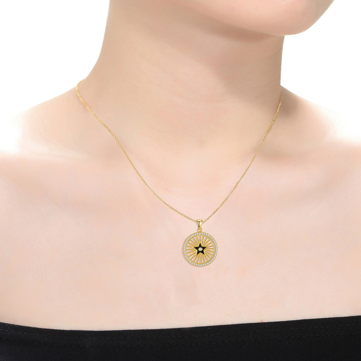 Céline Black Enamel Star Medallion Pendant Necklace