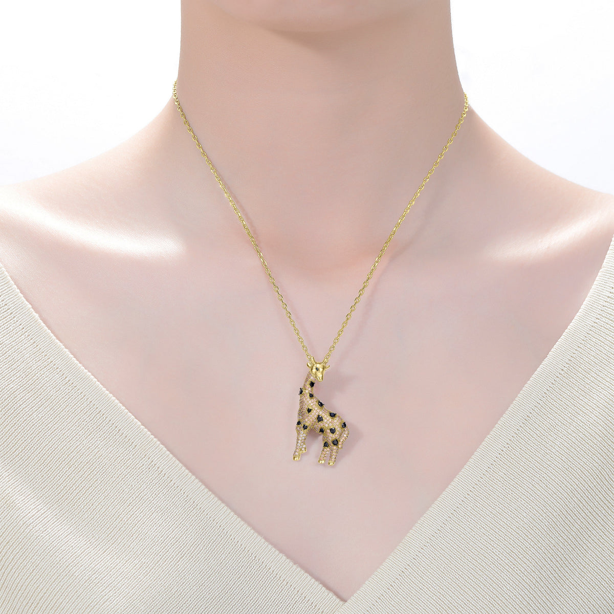Natalie Champagne & Black Iced Out Giraffe Pendant