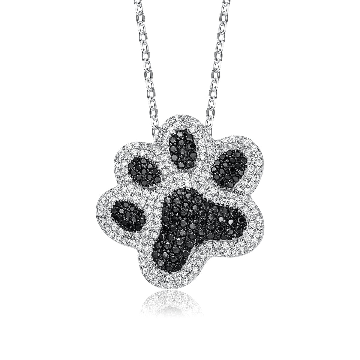 Danielle Black & White Cubic Zirconia Cat Dog Pet Paw Pendant