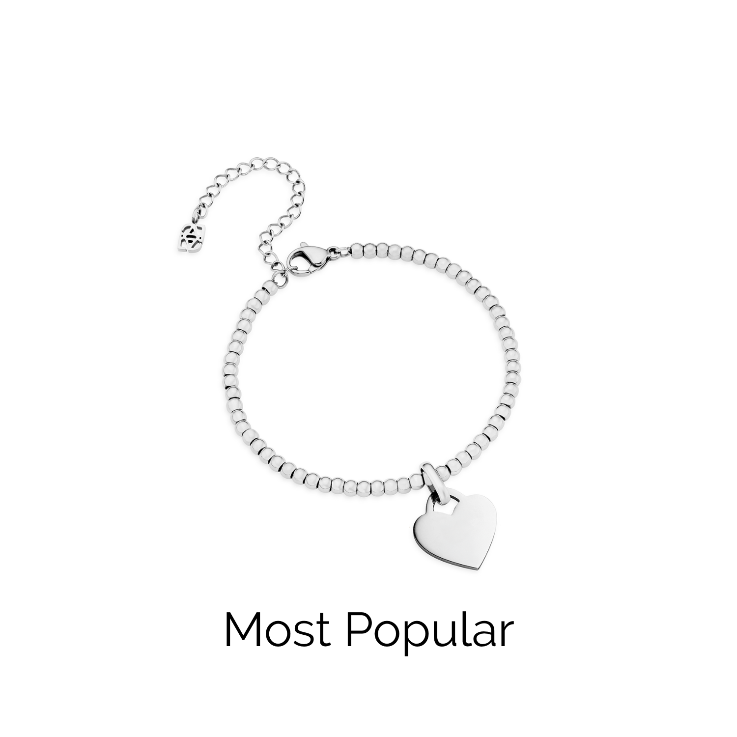 Heart Token Small Beaded Bracelet (Silver)