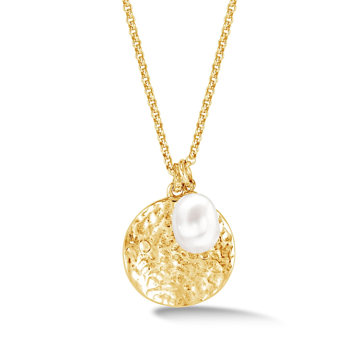 Hammered Disc & White Freshwater Pearl Nomad Pendant